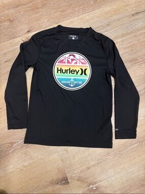 Hurley Black Long-Sleeve Rash Guard with Rainbow Surf Emblem